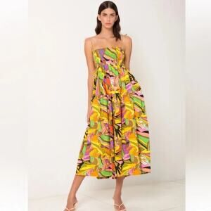 S/W/F birds of paradise A line maxi/ midi dress sz S